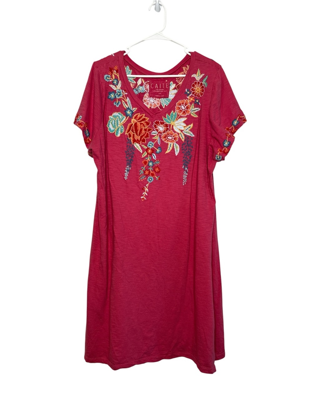 Caite Embroidered Floral T-Shirt Midi Dress Size 1X